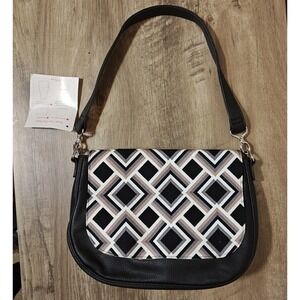Thirty-One Studio Thirty-One Classic Crossbody Women M Black Geometric Flap Bag